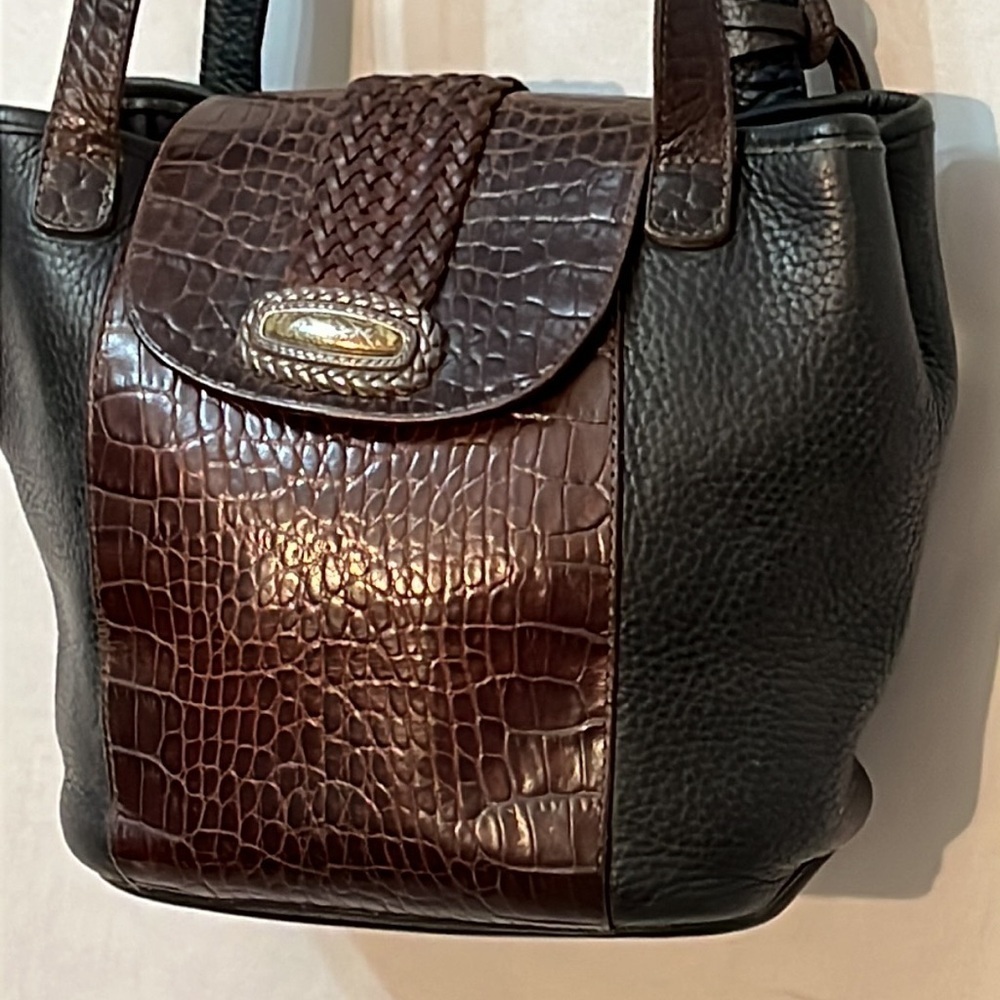 Vintage Brighton Bucket Black Leather Brown Lizard Embossed Shoulder Bag - Picture 2 of 11